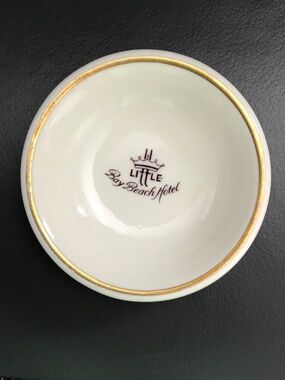 Vintage Porcelain Bay Beach Hotel Historical Small Gold Rim Bowl Mid Century